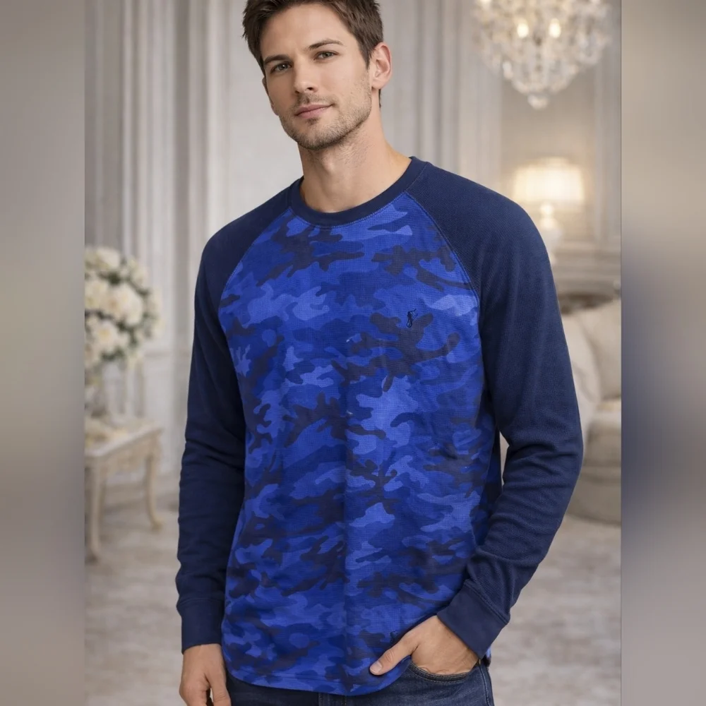 Polo Ralph Lauren Blue Camo Long Sleeve Shirt Sz L